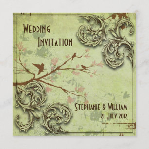Vintage Sage Adora Aves Convite De Casamento