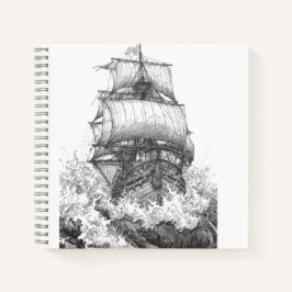 Vintage Sailboat Sketch Monochrome Notebook