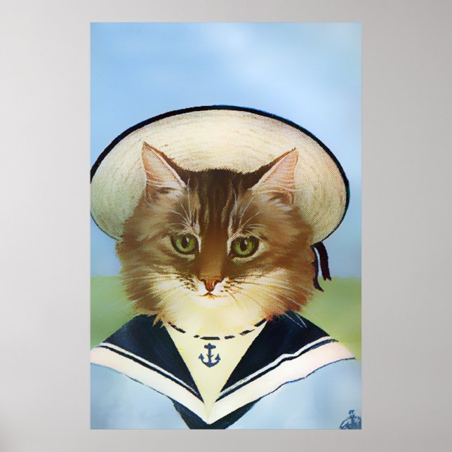 Vintage Sailor Cat Poster Impressão (Frente)