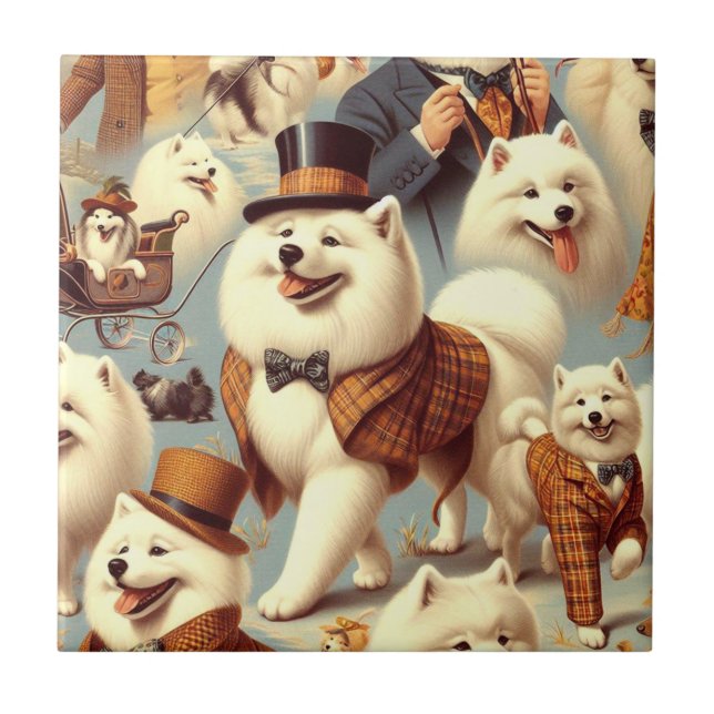 Vintage Samoyed Dog Seless Painting (Frente)