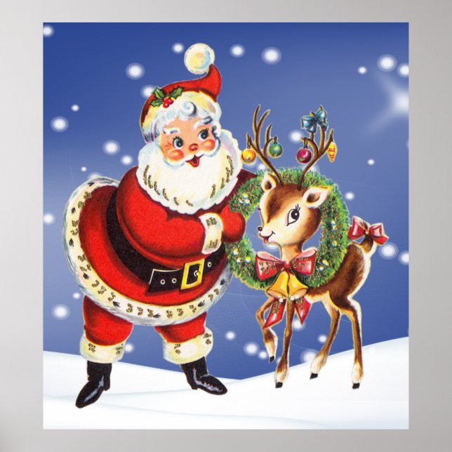 vintage santa and reindeer poster (Frente)