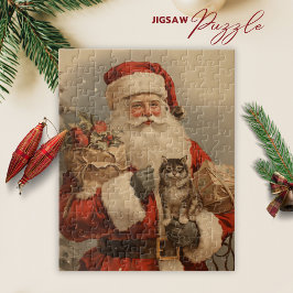 Vintage Santa Claus Cat Natal Quebra-cabeça