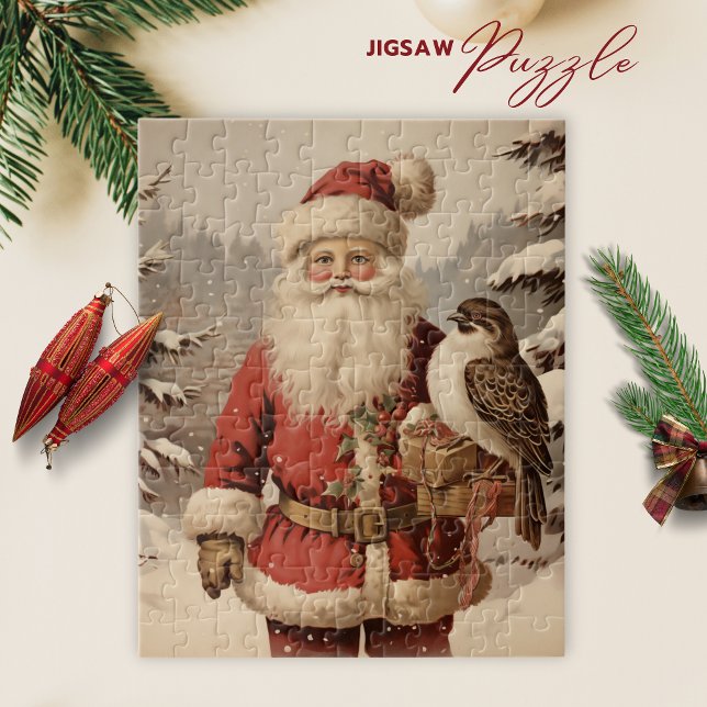 Vintage Santa Claus e Bird Winter Quebra-cabeça (Vintage Santa Claus and Bird Winter Puzzle)