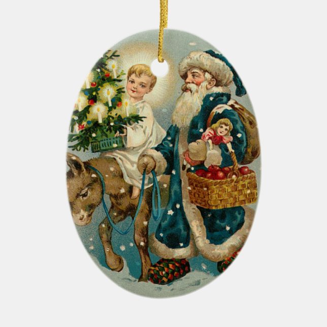Vintage Santa Claus em ornamentos Azuis (Frente)
