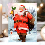 Vintage Santa Claus No Cartão Postal De Férias Da<br><div class="desc">Vintage Papai Noel No Cartão De Férias De Neve. Belos Papais noeis de natais vintages postais. Este design mostra o Papai Noel tocando um sino enquanto estava parado na neve com seu pequeno amigo boneco de neve. Que bela cena de feriado.</div>