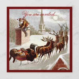Vintage Santa Claus Reindeer Convite Sleigh