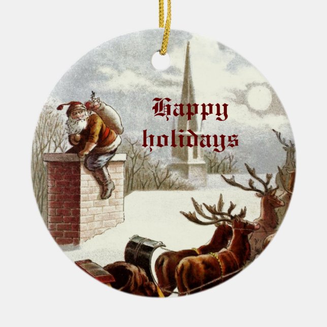 Vintage Santa Claus Reindeer Sleigh ornamentos (Frente)