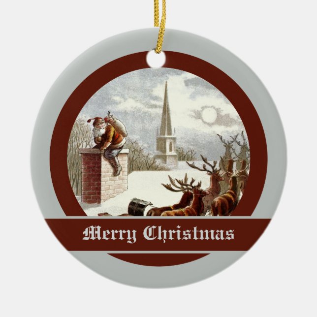 Vintage Santa Claus Reindeer Sleigh ornamentos (Frente)