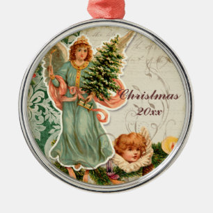 Vintage Santas n Holly Elegant Enfeites de natal