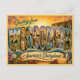 Vintage Saudações de Wisconsin de Cartão Postal