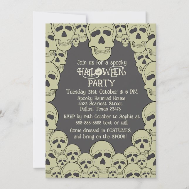 Vintage Scary Skull Halloween Convite (Frente)
