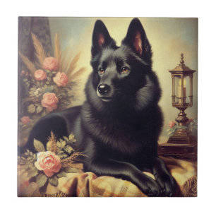 Vintage Schipperke Dog Painting