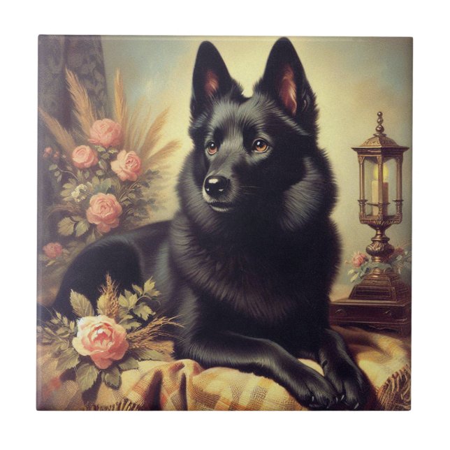 Vintage Schipperke Dog Painting (Frente)