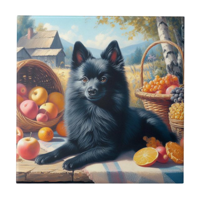 Vintage Schipperke Puppy Painting (Frente)