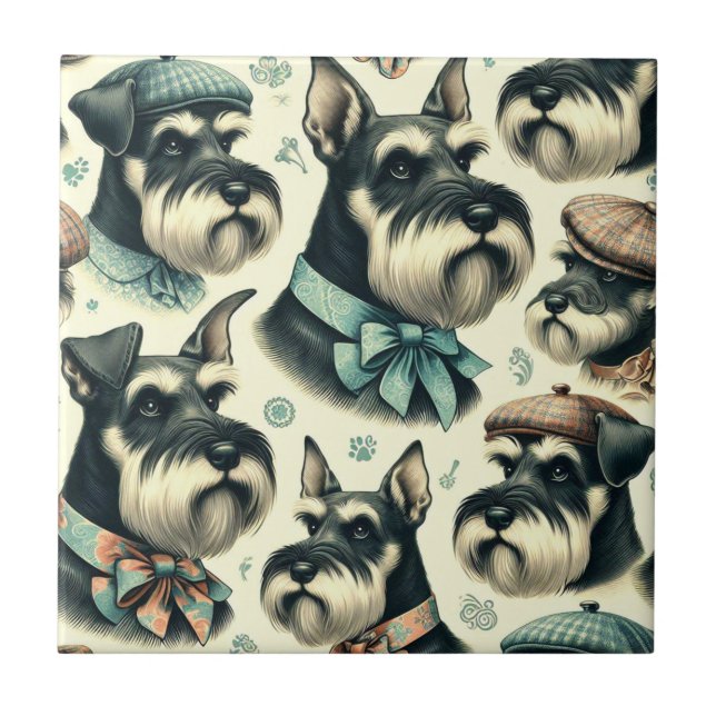 Vintage Schnauzer Ilustração Sem Costura (Frente)