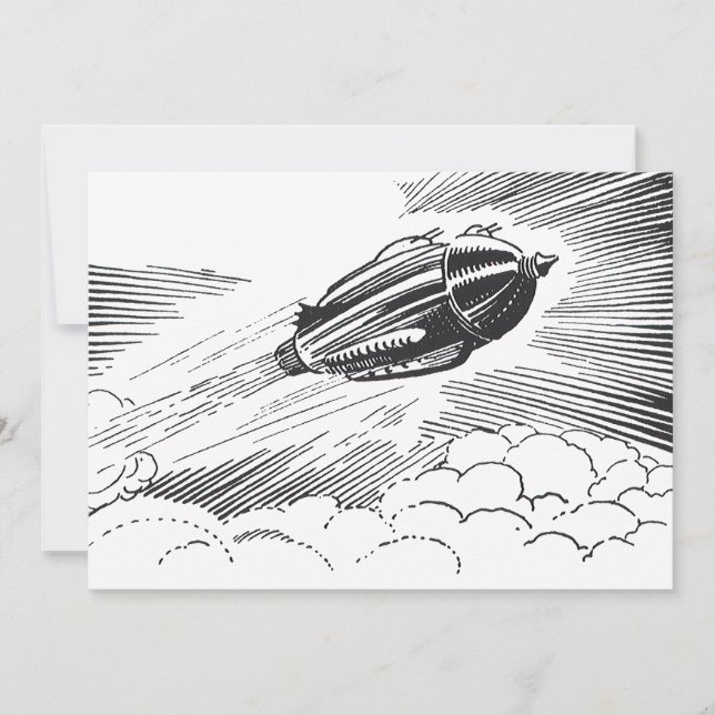 Vintage Science Ficeship Rocket in Clouds (Frente)