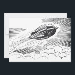 Vintage Science Ficeship Rocket in Clouds<br><div class="desc">Ilustração da Vintage: imagem do transporte vitoriano de ficção científica em preto e branco. Uma nave espacial voando pelas nuvens no céu. Um clássico design de ficção científica de quadrinhos retrógrados do 50 do futuro.</div>