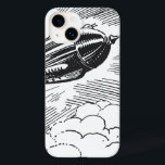 Vintage Science Ficeship Rocket in Clouds<br><div class="desc">Ilustração da Vintage: imagem do transporte vitoriano de ficção científica em preto e branco. Uma nave espacial voando pelas nuvens no céu. Um clássico design de ficção científica de quadrinhos retrógrados do 50 do futuro.</div>