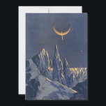 Vintage Science Ficet, Crescent Moon Snow Planet<br><div class="desc">Ilustração vintage: planetas futuristas de ficção científica e imagem espacial. Um 50 de quadrinhos retrô sci fi com um planeta estrangeiro coberto de gelo e neve à noite com uma lua crescente sobre as montanhas no inverno.</div>