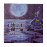 Vintage Science Ficting Earth Rover Aliens na Lua<br><div class="desc">Ilustração vintage de aliens futuristas e robôs de ficção científica apresentando um clássico design de quadrinhos de 50. Design de ficção científica retrô com astronautas alienígenas em um planeta estrangeiro com veículo espacial, lunar ou lua e olhando para a Terra e o espaço exterior e acenando. Um céu escuro com...</div>