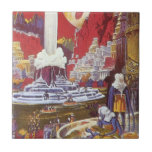Vintage Science Fiction, a Cidade Perdida de Atlan<br><div class="desc">Vintage ilustration science fiction image apresenta mulheres alienígenas olhando para uma cidade futurista com uma fonte de água no centro, aliens com lagartos para animais de estimação, arquitetura grega ou romana e uma lua enorme ao fundo. Pode ser a cidade perdida de Atlantis! Uma cena de ficção científica retrógrada do...</div>