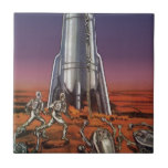 Vintage Science Fiction, Astronautas Beetle Aliens<br><div class="desc">Imagem de vintage: viagem de ficção científica futurista e imagem de foguete de transporte. Astronautas correndo até seu foguete escapando de aliens em forma de besouro em um planeta estrangeiro tentando voltar para a terra. Um clássico design de ficção científica de quadrinhos retrógrados do 50 do futuro.</div>