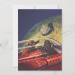 Vintage Science Fiction, Futurística City on Moon<br><div class="desc">Imagem de viagem de ilustração venenosa e ficção científica de transporte apresentando um clássico livro em quadrinhos retrô sci fi espaço e imagem planetária de astronautas ou aliens viajando em uma espaçonave voando sobre uma metrópole futurista na lua.</div>
