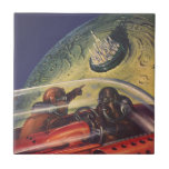 Vintage Science Fiction, Futurística City on Moon<br><div class="desc">Imagem de viagem de ilustração venenosa e ficção científica de transporte apresentando um clássico livro em quadrinhos retrô sci fi espaço e imagem planetária de astronautas ou aliens viajando em uma espaçonave voando sobre uma metrópole futurista na lua.</div>