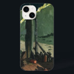 Vintage Science Fiction, Rocket on Foreign Planet<br><div class="desc">Ilustração de safra futurista e planetas Imagem de ficção científica apresentando uma espaçonave se preparando para explodir. Os astronautas estão preparando o foguete para uma missão espacial. Um 50 de quadrinhos retrô clássico e design de ficção científica de transporte.</div>