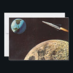 Vintage Science Fiction, Rocket Ship Over the Moon<br><div class="desc">Vintage ilustra viagem futurista e transporte Ciência Ficção imagem espacial. Um design de estilo quadrinho retrô sci fi apresentando uma nave-fogueira voando no espaço sobre a lua e voltando para a Terra do planeta no futuro.</div>