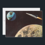 Vintage Science Fiction, Rocket Ship Over the Moon<br><div class="desc">Vintage ilustra viagem futurista e transporte Ciência Ficção imagem espacial. Um design de estilo quadrinho retrô sci fi apresentando uma nave-fogueira voando no espaço sobre a lua e voltando para a Terra do planeta no futuro.</div>