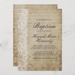 Vintage Scroll Lace Baptism Convite