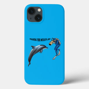 Vintage SCUBA Diver fotografando um URM de golfinh