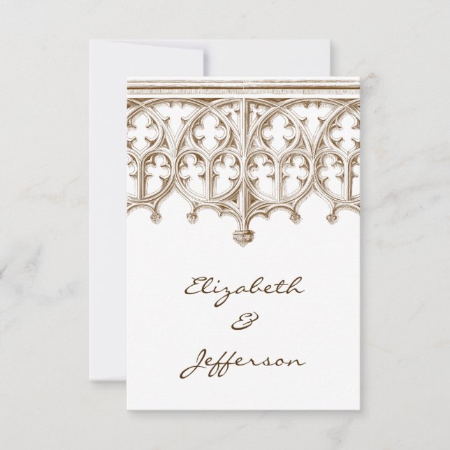 Vintage Sepia Catedral Casamento RSVP (Frente)
