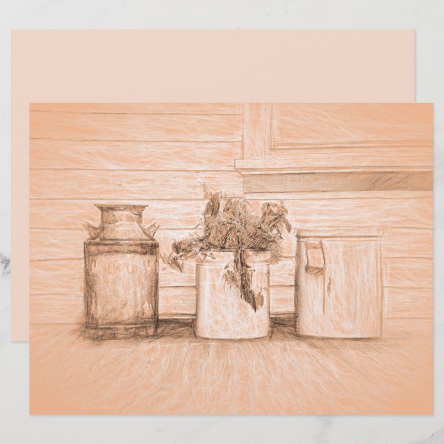 Vintage Sepia Rustic Sketart Country Jugs (Frente/Verso)