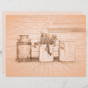 Vintage Sepia Rustic Sketart Country Jugs