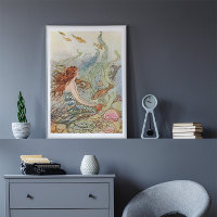 Vintage Sereia Sob Arte Marítima Nouveau Poster