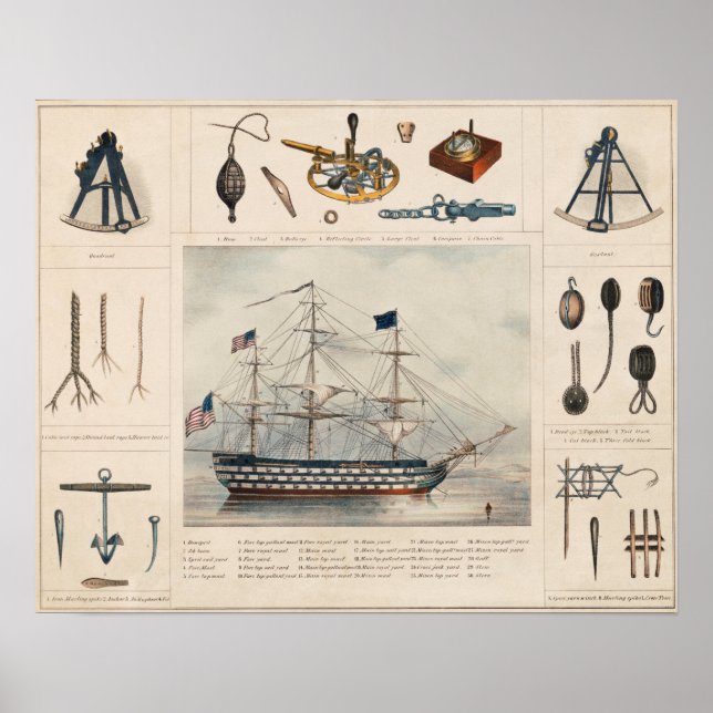 Vintage Ship Illustration Poster (Frente)