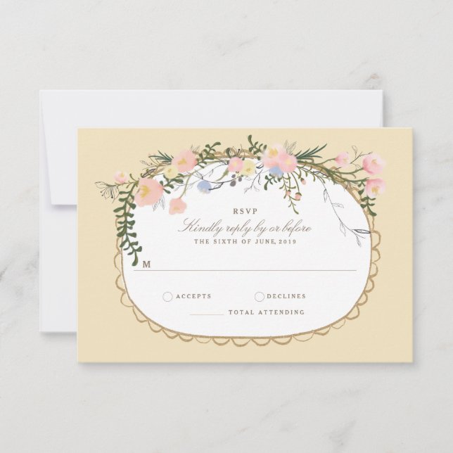 Vintage Silhouette Primavera Floral Wedding RSVP (Frente)