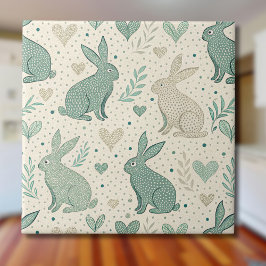 Vintage Simple Bunny Silhouettes Hearts Pattern