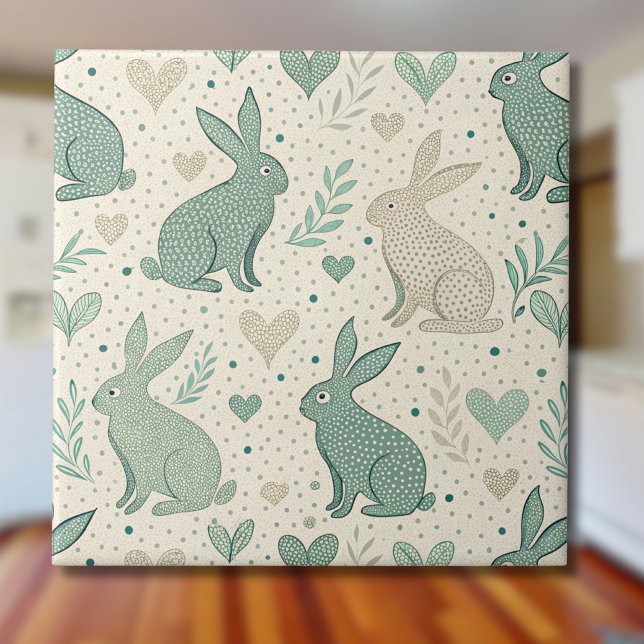 Vintage Simple Bunny Silhouettes Hearts Pattern (Criador carregado)