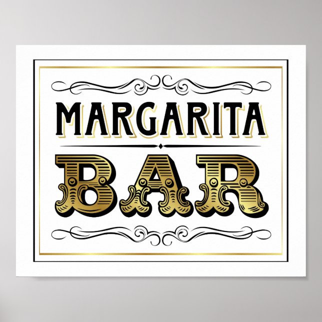 Vintage - Sinal de BAR MARGARITA Dourado Impressão (Frente)