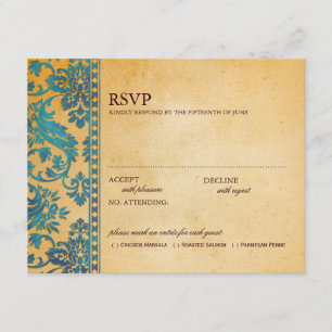 Vintage Sky Blue Damask Lace Weding RSVP