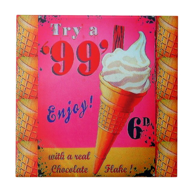 Vintage sorvete parlor - azulejo cerâmico (Frente)