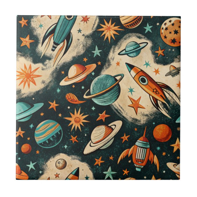 Vintage Spacecraft Rocket ships Pattern - Cosmos(6 (Frente)