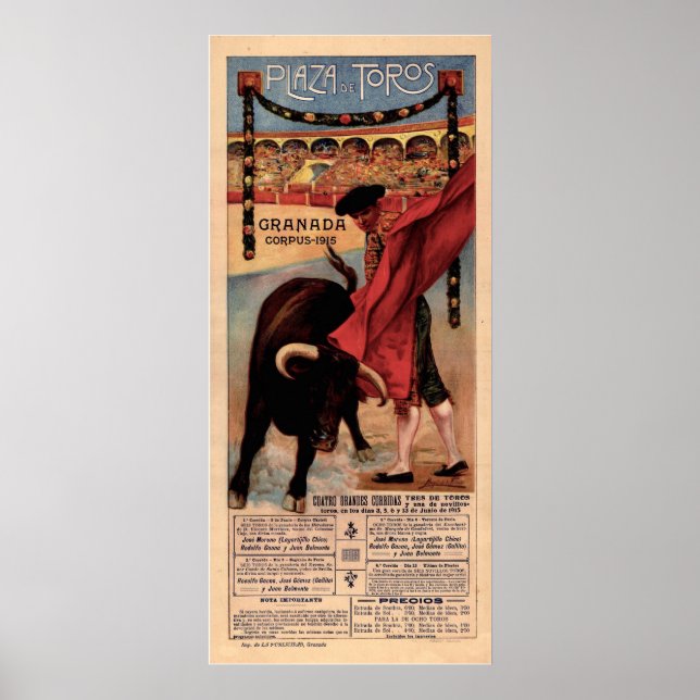 Vintage Spanish Bullfighting Travel Poster (Frente)