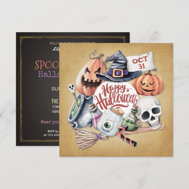 Vintage Spooktacular Festa de Halloween | Convite (Frente/Verso)