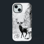 Vintage Stag in Black and White, Veado Animal<br><div class="desc">Vintage parece Stag in Black and White,  Deer Animal faz um presente de excelente para o homem em sua vida,  Custom Initials</div>