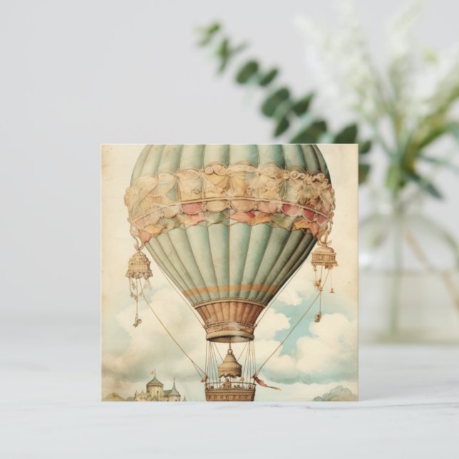 Vintage Steampunk Blue Hot Air Balloon (Em pé/Frente)