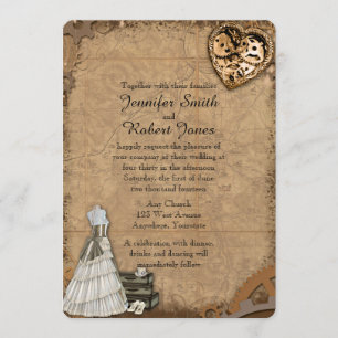 Vintage Steampunk Bride Wedde Convite